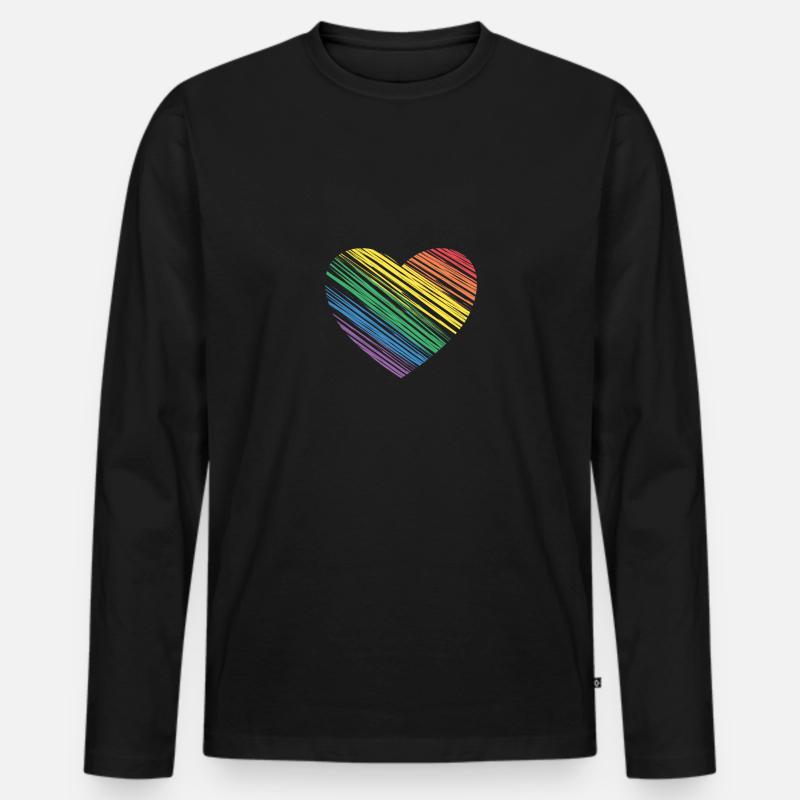 Herz, Regenbogen, Pride - Männer Premium Bio Langarmshirt - Schwarz