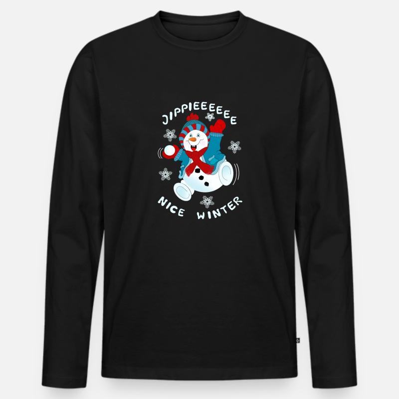 Schneemann - Männer Premium Bio Langarmshirt - Schwarz