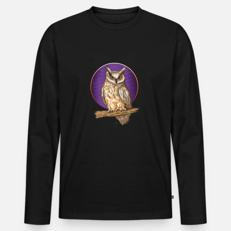 Owl Moon - Männer Premium Bio Langarmshirt - Schwarz