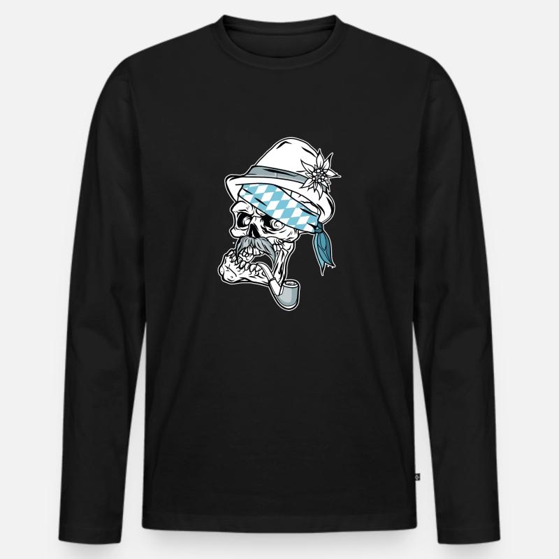 Bavarian Skull // Illustration - Männer Premium Bio Langarmshirt - Schwarz