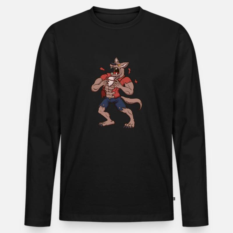 Heulender Werwolf - Männer Premium Bio Langarmshirt - Schwarz