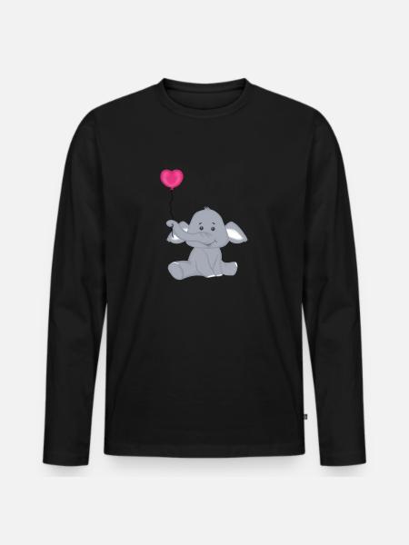 Bébé éléphant avec montgolfière coeur - T-shirt manches longues Premium bio Homme - noir