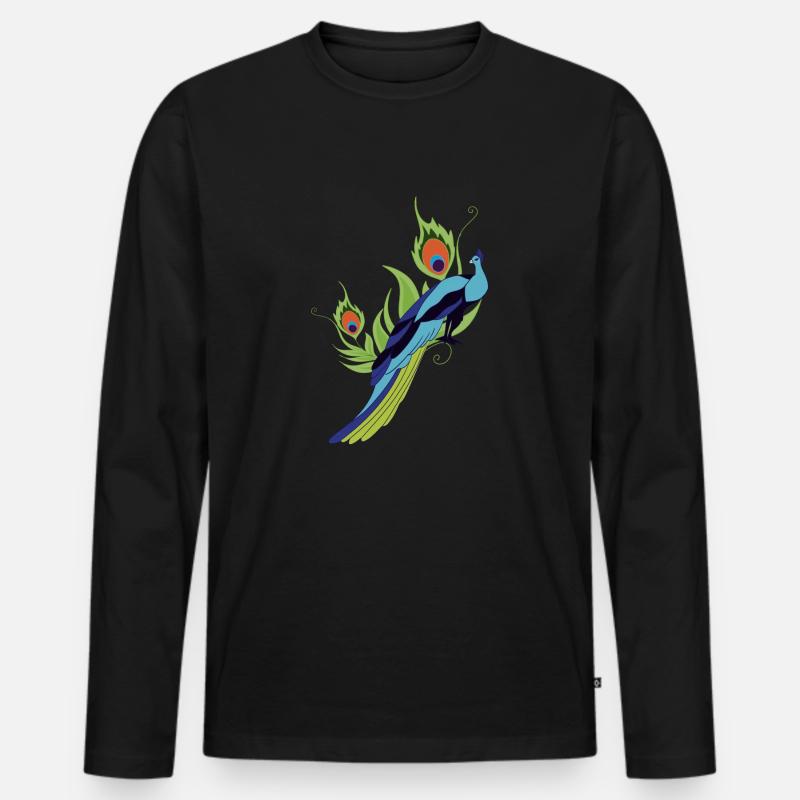 Pfau - Männer Premium Bio Langarmshirt - Schwarz