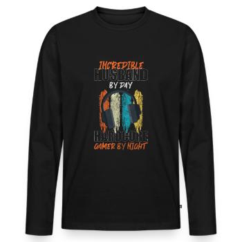Streaming de lecteur gamer - T-shirt manches longues Premium bio Homme - noir - Devant - Nico (187cm)