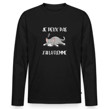 Je Peux Pas J'ai La Flemme - Chat - T-shirt manches longues Premium bio Homme - noir - Devant - Nico (187cm)
