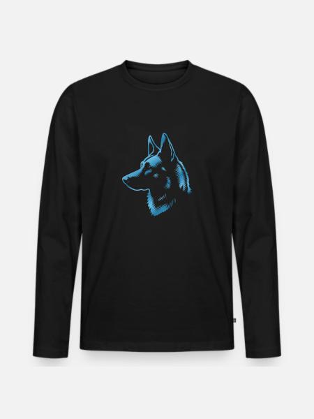 Malinois, Dog's Head, Drawing Blue - Men's Premium Organic Long Sleeve Shirt - black