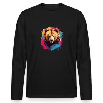 Grizzly ours Kodiak ours Portrait sur des taches de peinture - T-shirt manches longues Premium bio Homme - noir - Devant - Nico (187cm)
