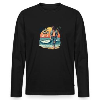 Style de niveau divin - Hipster Poséidon - T-shirt manches longues Premium bio Homme - noir - Devant - Nico (187cm)