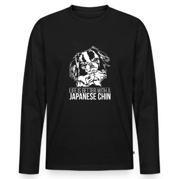 Japanese Chin life is better Hunde Hund Wilsigns - Männer Premium Bio Langarmshirt - Schwarz - Vorne - Nico (187cm)