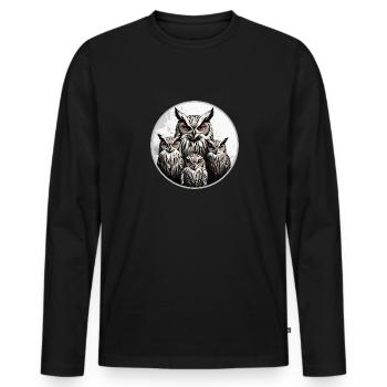 Owl Family - Graphic Owl Motif with Four Eagle Owls - Men's Premium Organic Long Sleeve Shirt - black - Front - Nico (187cm)