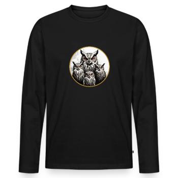 Owl Family - Graphic Owl Motif with Four Eagle Owls - Men's Premium Organic Long Sleeve Shirt - black - Front - Nico (187cm)