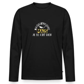 glandeur assumé, humour fainéant - T-shirt manches longues Premium bio Homme - noir - Devant - Nico (187cm)