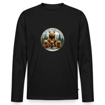 Grizzli avec ses oursons - Venez dans le Nord - T-shirt manches longues Premium bio Homme - noir - Devant - Nico (187cm)