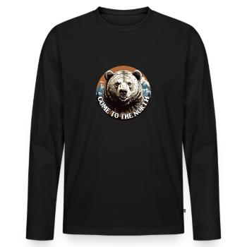 Portrait d’ours : Grizzli, ours brun, ours Kodiak - T-shirt manches longues Premium bio Homme - noir - Devant - Nico (187cm)