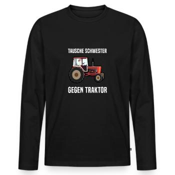 Tausche Schwester gegen Traktor - Männer Premium Bio Langarmshirt - Schwarz - Vorne - Nico (187cm)