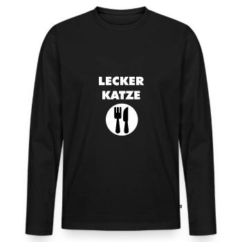 LECKER KATZE - Männer Premium Bio Langarmshirt - Schwarz - Vorne - Nico (187cm)