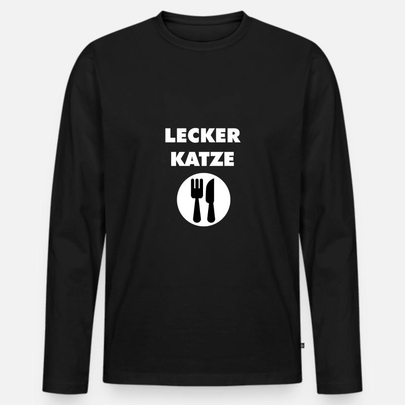 LECKER KATZE - Männer Premium Bio Langarmshirt - Schwarz