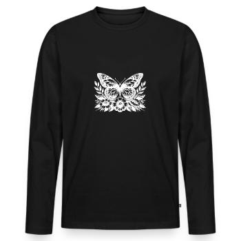 Schmetterling und Blumen Botanisches Kunstwerk - Männer Premium Bio Langarmshirt - Schwarz - Vorne - Nico (187cm)