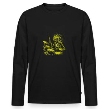 Squelette de crâne de batteur sur la batterie - T-shirt manches longues Premium bio Homme - noir - Devant - Nico (187cm)