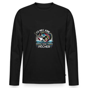 ce mec aime trop pêcher - T-shirt manches longues Premium bio Homme - noir - Devant - Nico (187cm)
