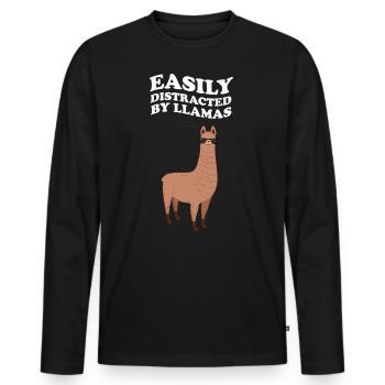Easily Distracted By Llamas Lama Alpaka - Männer Premium Bio Langarmshirt - Schwarz - Vorne - Nico (187cm)