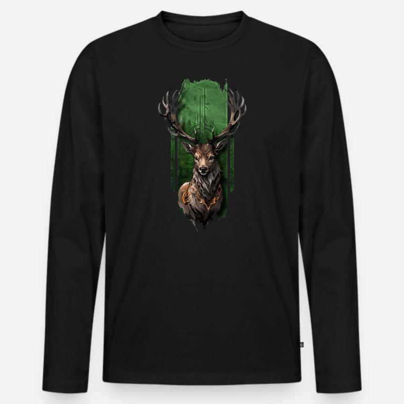 Königlicher Hirsch - Männer Premium Bio Langarmshirt - Schwarz