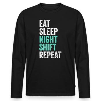 Eat Sleep Night Shift Repeat Shift Worker - Men's Premium Organic Long Sleeve Shirt - black - Front - Nico (187cm)
