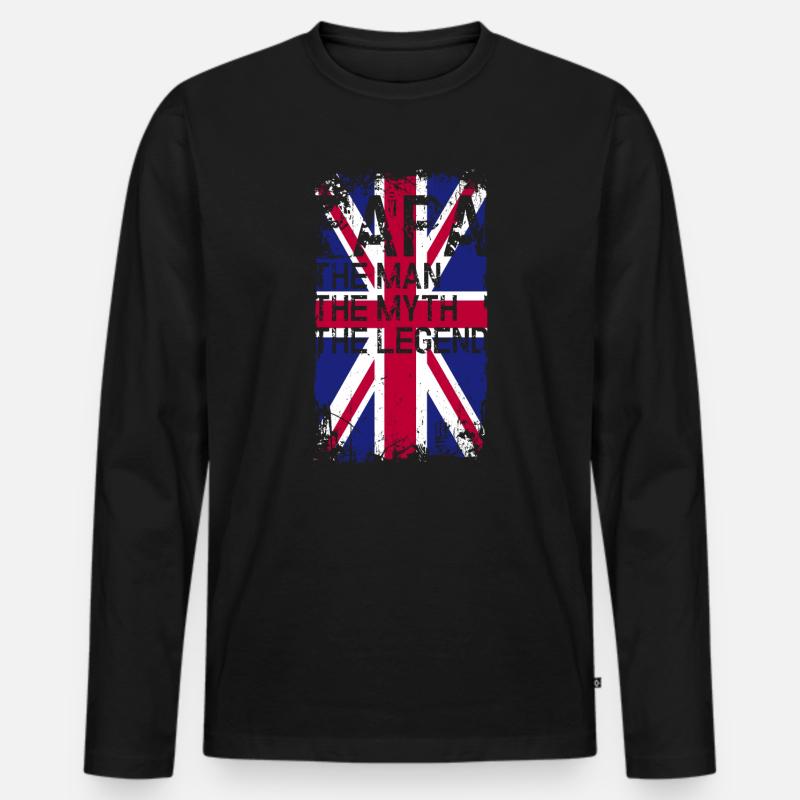 Grunge Union Jack Text Tee - Männer Premium Bio Langarmshirt - Schwarz