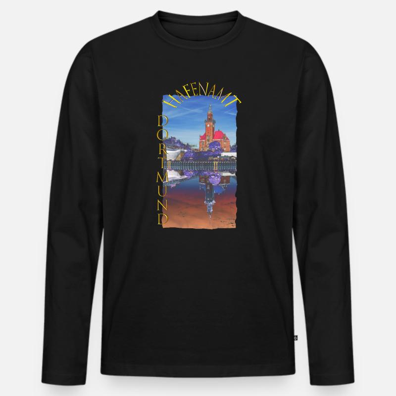 Historisches Dortmunder Hafenamt - Männer Premium Bio Langarmshirt - Schwarz