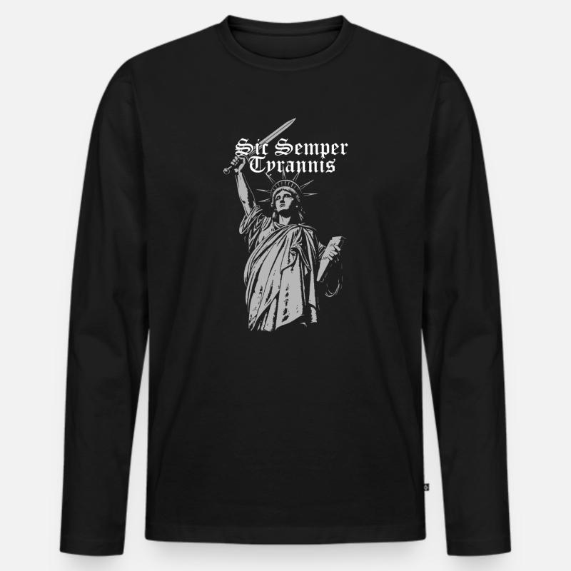 Sic Semper Tyrannis, Freiheitsstatue mit Schwert - Männer Premium Bio Langarmshirt - Schwarz