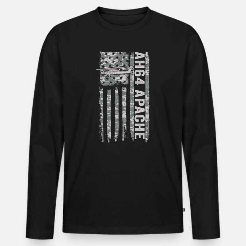 AH-64 Apache helicopter with American flag - Men's Premium Organic Long Sleeve Shirt - black