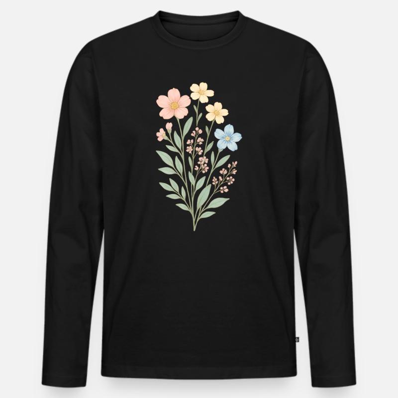 Pastellblüten Aquarellstil - Männer Premium Bio Langarmshirt - Schwarz