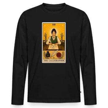 Calligraphe | Art scripturaire Tarot - T-shirt manches longues Premium bio Homme - noir - Devant - Nico (187cm)