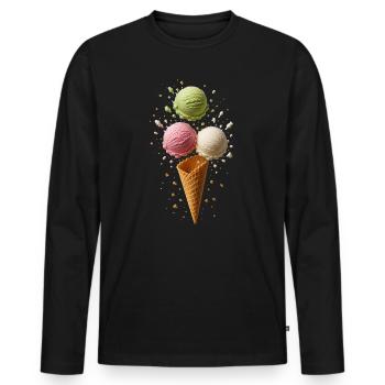Trois boulettes de glace au motif croustillant du cône - T-shirt manches longues Premium bio Homme - noir - Devant - Nico (187cm)