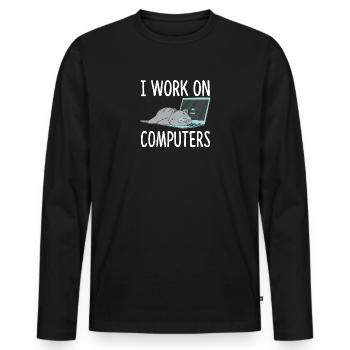 I Work On Computers Katze Informatik Kätzchen - Männer Premium Bio Langarmshirt - Schwarz - Vorne - Nico (187cm)