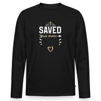Saved by grace - Jesus - Men's Premium Organic Long Sleeve Shirt - black - Front - Nico (187cm)