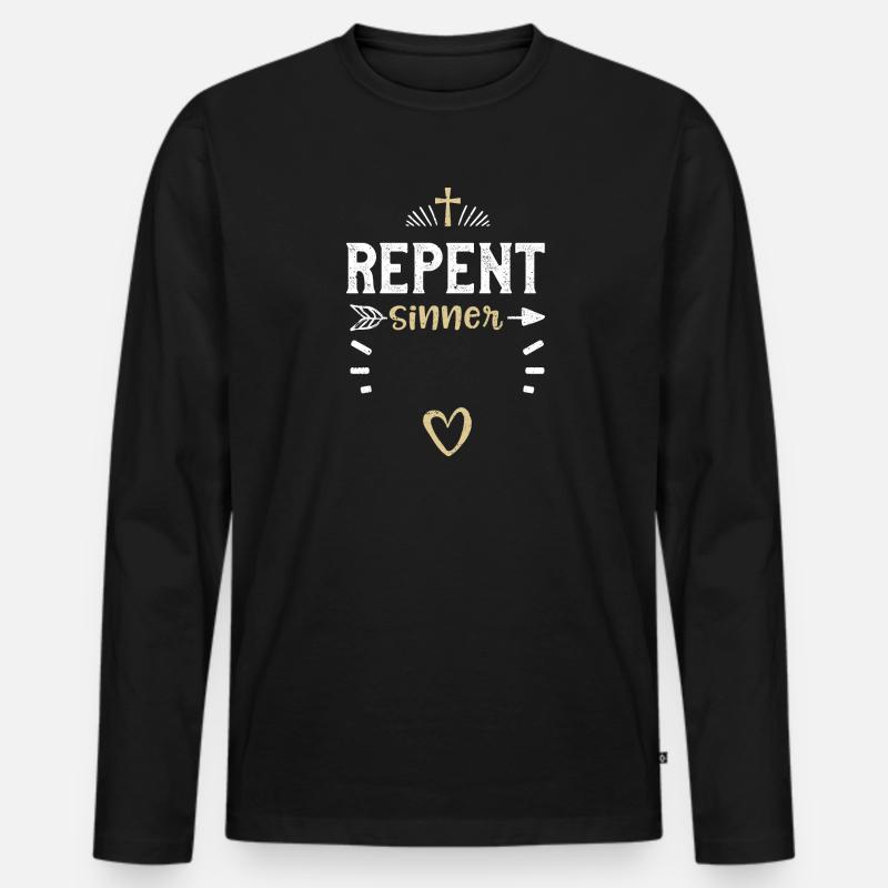 Repent Sinner - Jesus - Männer Premium Bio Langarmshirt - Schwarz