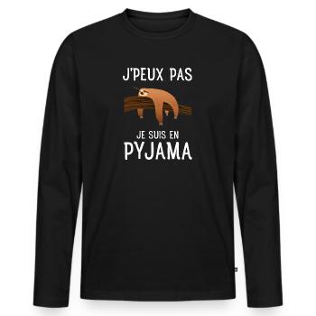 J'peux Pas Je Suis En Pyjama Paresseux - T-shirt manches longues Premium bio Homme - noir - Devant - Nico (187cm)