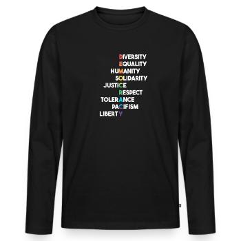 Démocratie, Termes, Respect, Tolérance - T-shirt manches longues Premium bio Homme - noir - Devant - Nico (187cm)