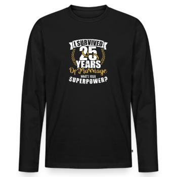 Anniversaire de mariage en argent - T-shirt manches longues Premium bio Homme - noir - Devant - Nico (187cm)