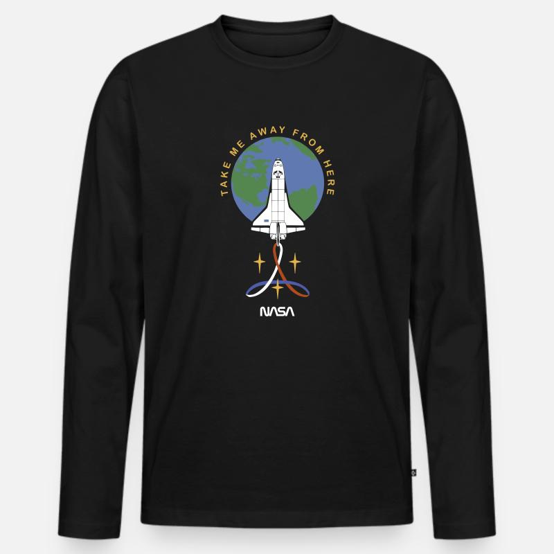 NASA Take Me Away From Here Spruch - Männer Premium Bio Langarmshirt - Schwarz