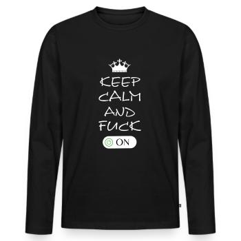 Keep Calm and Fuck On - Männer Premium Bio Langarmshirt - Schwarz - Vorne - Nico (187cm)