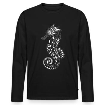 Tatouage Polynésien Hippocampe Maori - T-shirt manches longues Premium bio Homme - noir - Devant - Nico (187cm)
