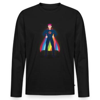 Super Hero Eggplant - Gay Pride - Men's Premium Organic Long Sleeve Shirt - black - Front - Nico (187cm)