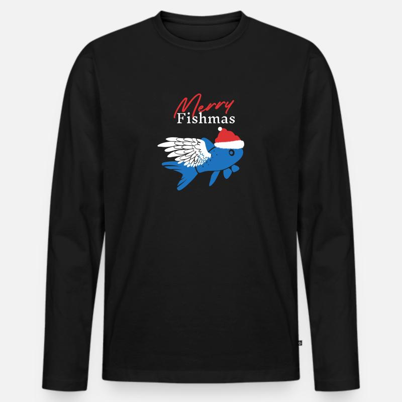 Merry Fishmas - Männer Premium Bio Langarmshirt - Schwarz