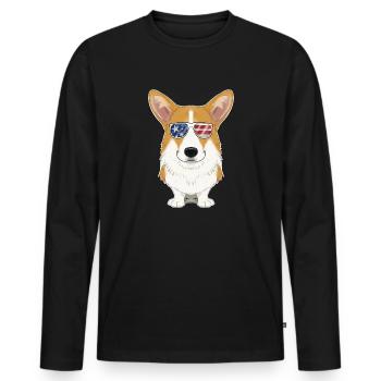 Welsh Corgi USA Sunglasses I American Flag Welsh - Männer Premium Bio Langarmshirt - Schwarz - Vorne - Nico (187cm)