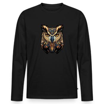 Owl Night Owl Forest Bird Feathers Night Sleepless - Men's Premium Organic Long Sleeve Shirt - black - Front - Nico (187cm)