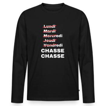 week-end chasse - T-shirt manches longues Premium bio Homme - noir - Devant - Nico (187cm)