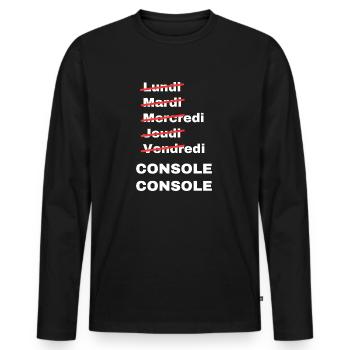 week-end console - T-shirt manches longues Premium bio Homme - noir - Devant - Nico (187cm)