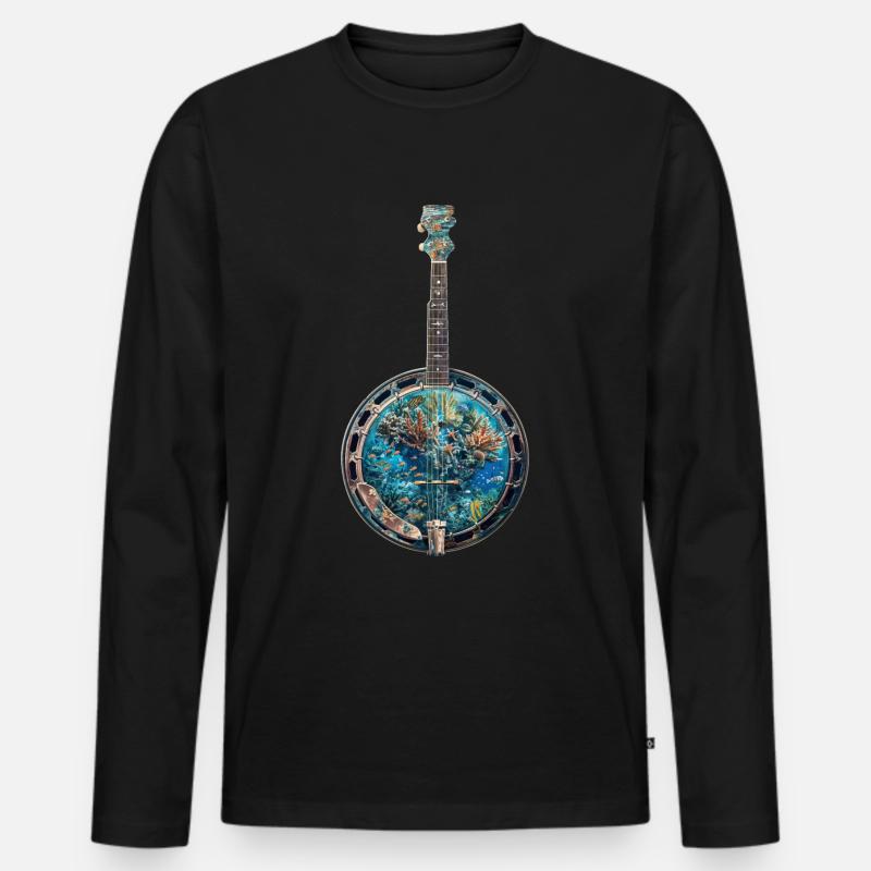 Fisch Banjo - Männer Premium Bio Langarmshirt - Schwarz